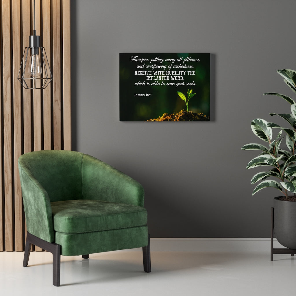 Scripture Walls Implanted Word James 1:21 Bible Verse Canvas Christian Wall Art Ready to Hang Unframed-Express Your Love Gifts