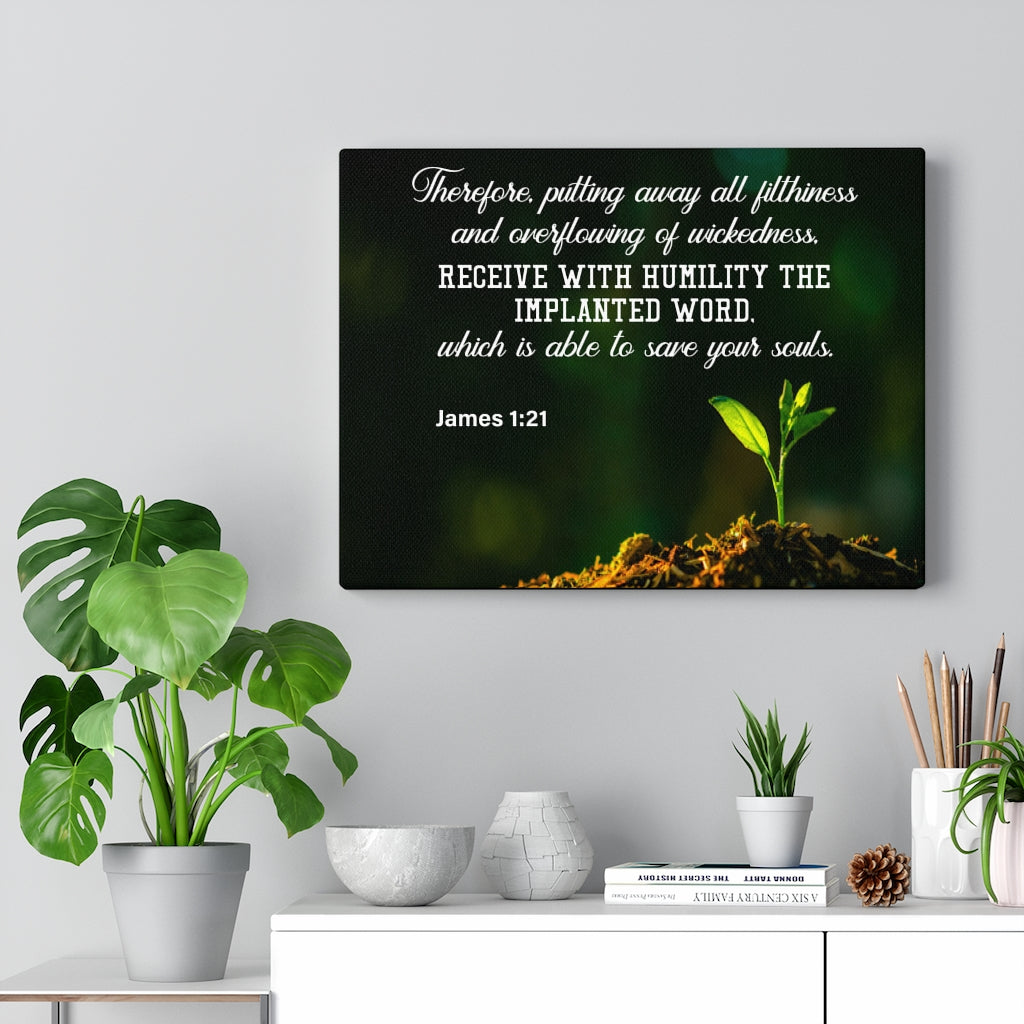 Scripture Walls Implanted Word James 1:21 Bible Verse Canvas Christian Wall Art Ready to Hang Unframed-Express Your Love Gifts