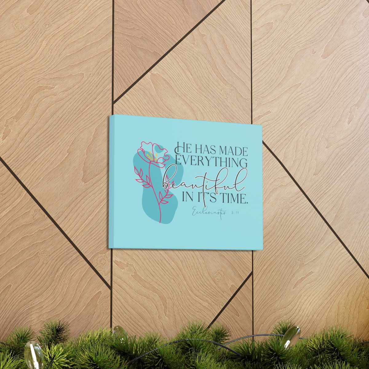 Scripture Walls In It's Time Ecclesiastes 3:11 Pink Flower Bible Verse Canvas Christian Wall Art Ready to Hang Unframed-Express Your Love Gifts