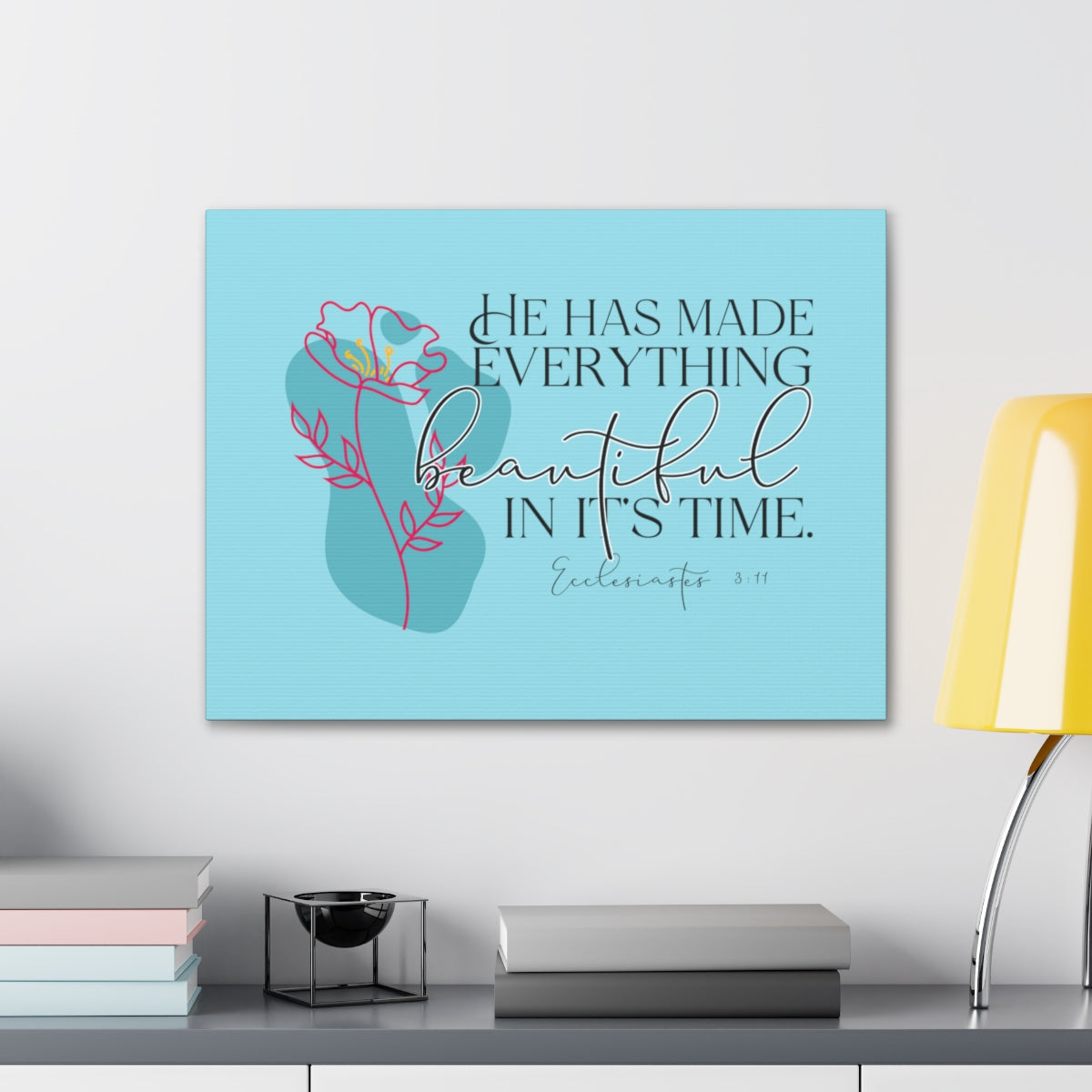Scripture Walls In It's Time Ecclesiastes 3:11 Pink Flower Bible Verse Canvas Christian Wall Art Ready to Hang Unframed-Express Your Love Gifts