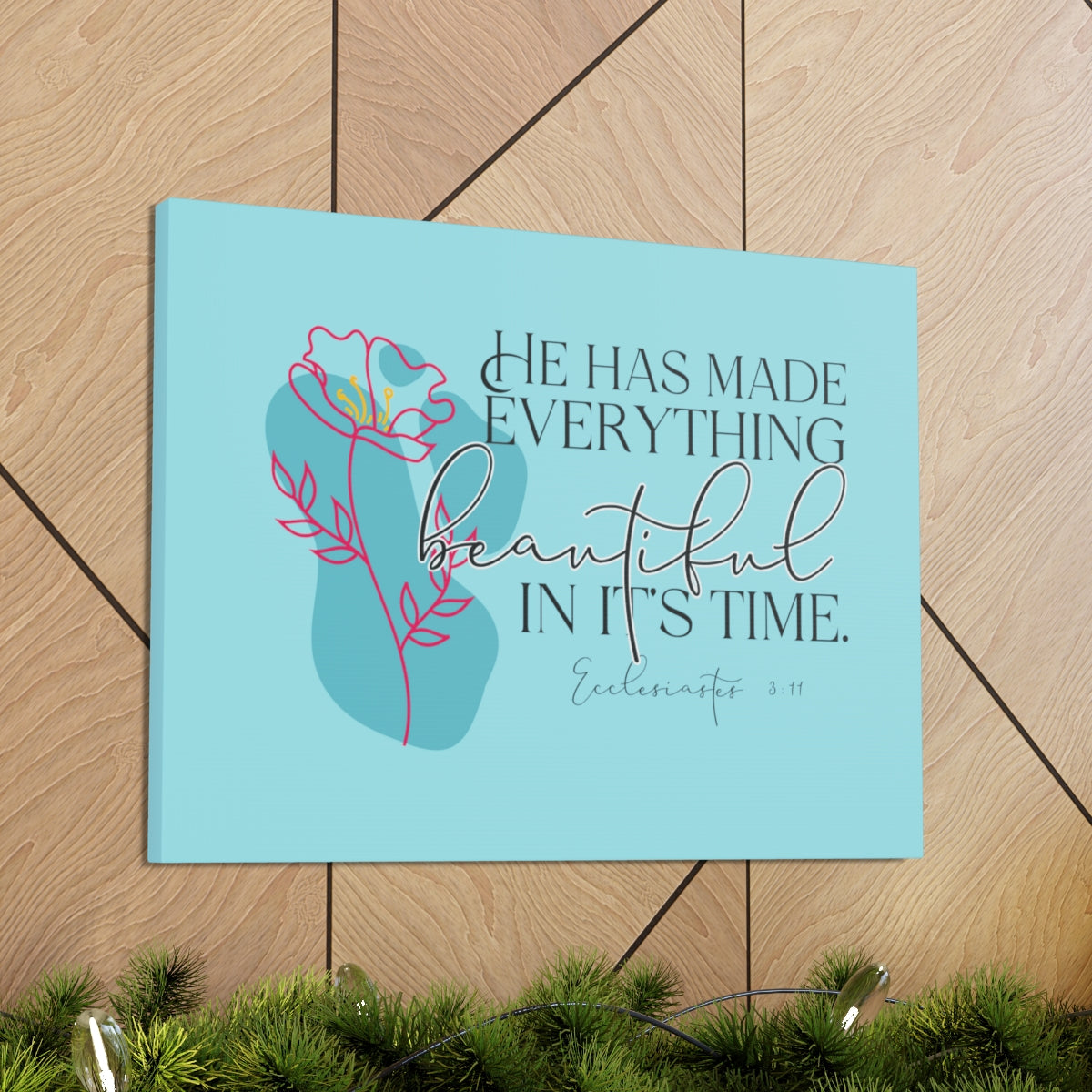 Scripture Walls In It's Time Ecclesiastes 3:11 Pink Flower Bible Verse Canvas Christian Wall Art Ready to Hang Unframed-Express Your Love Gifts