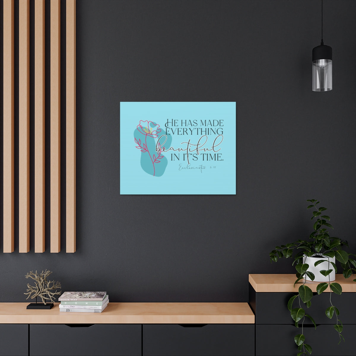Scripture Walls In It's Time Ecclesiastes 3:11 Pink Flower Bible Verse Canvas Christian Wall Art Ready to Hang Unframed-Express Your Love Gifts