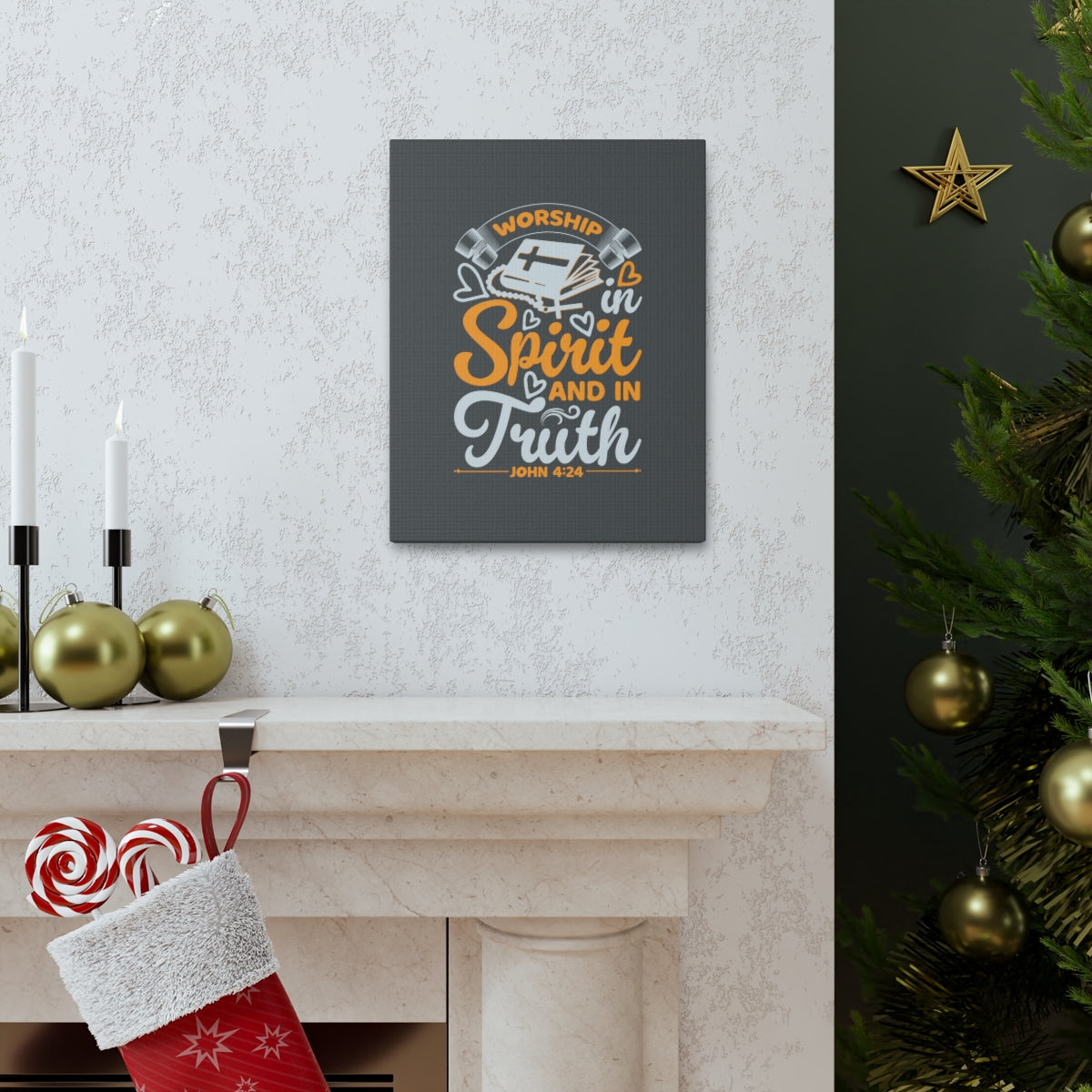 Scripture Walls In Spirit And In Truth John 4:24 Orange Bible Verse Canvas Christian Wall Art Ready to Hang Unframed-Express Your Love Gifts