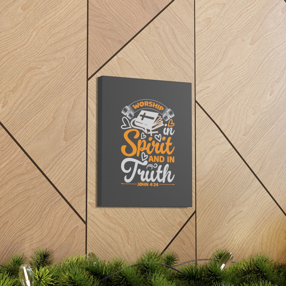 Scripture Walls In Spirit And In Truth John 4:24 Orange Bible Verse Canvas Christian Wall Art Ready to Hang Unframed-Express Your Love Gifts