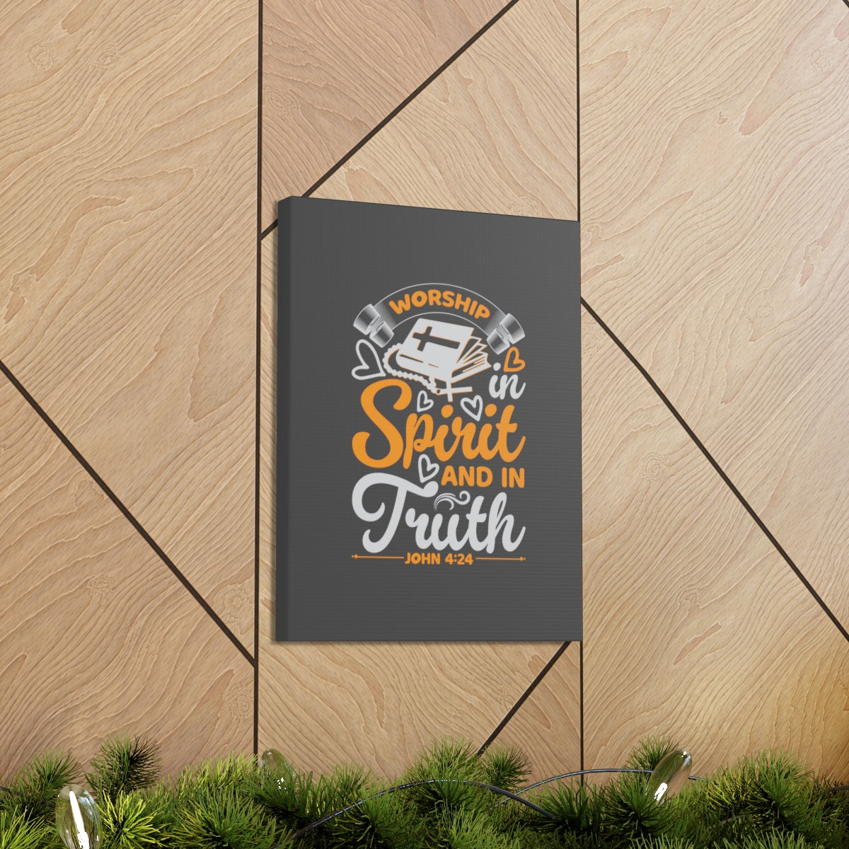 Scripture Walls In Spirit And In Truth John 4:24 Orange Bible Verse Canvas Christian Wall Art Ready to Hang Unframed-Express Your Love Gifts