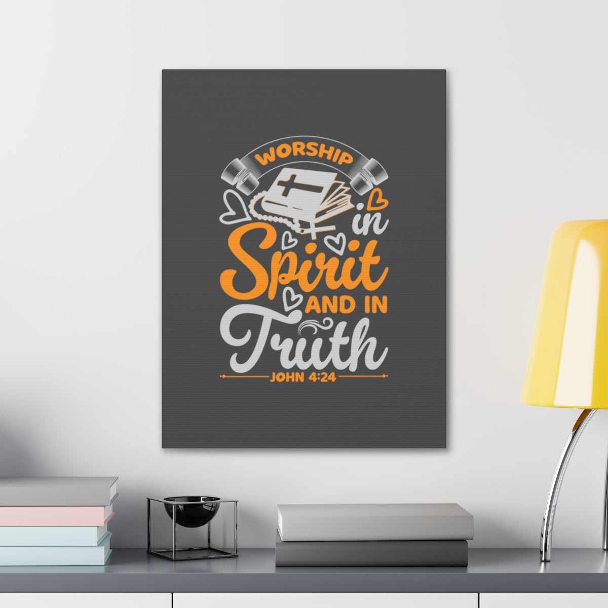 Scripture Walls In Spirit And In Truth John 4:24 Orange Bible Verse Canvas Christian Wall Art Ready to Hang Unframed-Express Your Love Gifts