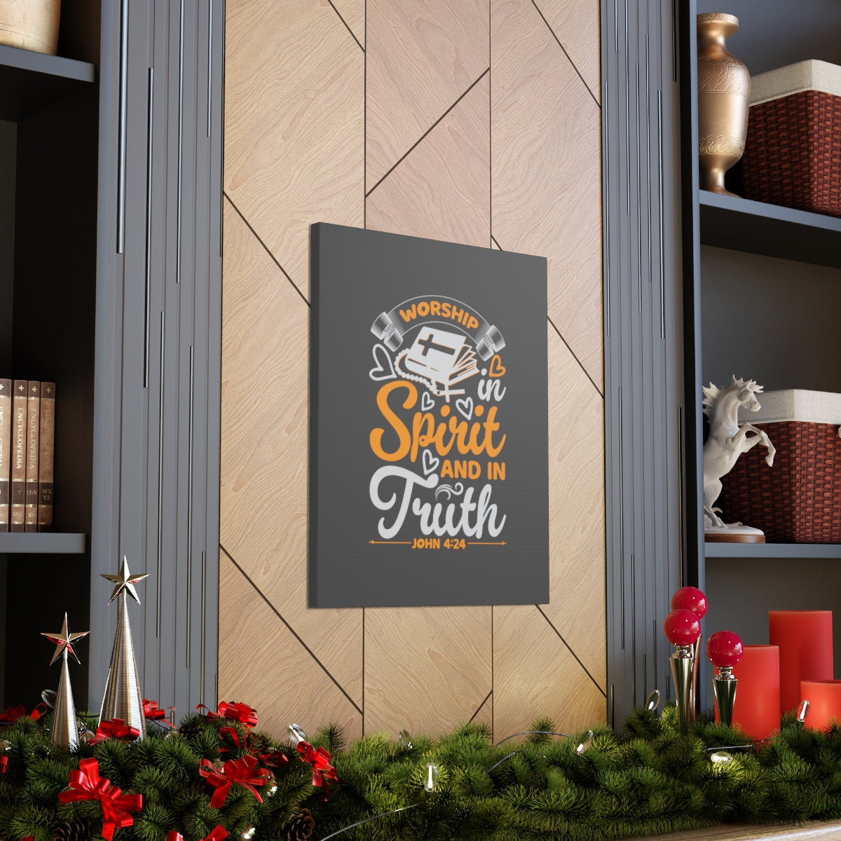 Scripture Walls In Spirit And In Truth John 4:24 Orange Bible Verse Canvas Christian Wall Art Ready to Hang Unframed-Express Your Love Gifts