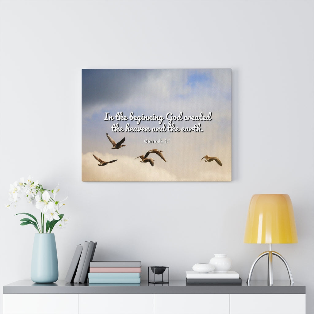 Scripture Walls In The Beginning Genesis 1:1 Bible Verse Canvas Christian Wall Art Ready to Hang Unframed-Express Your Love Gifts