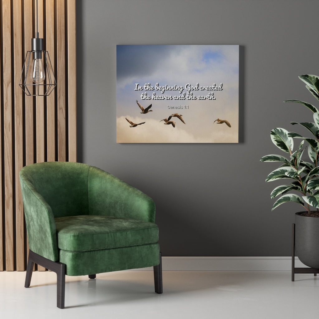 Scripture Walls In The Beginning Genesis 1:1 Bible Verse Canvas Christian Wall Art Ready to Hang Unframed-Express Your Love Gifts