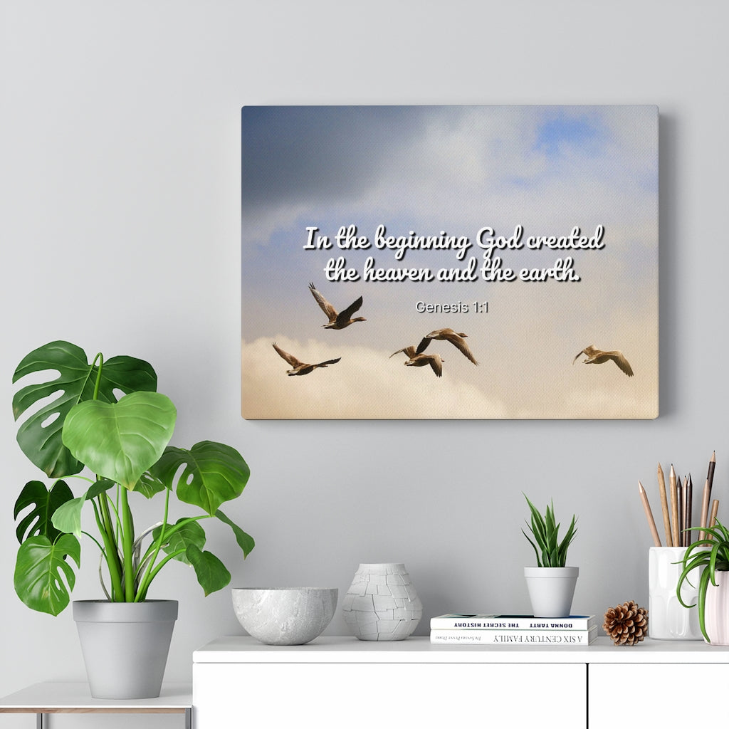 Scripture Walls In The Beginning Genesis 1:1 Bible Verse Canvas Christian Wall Art Ready to Hang Unframed-Express Your Love Gifts