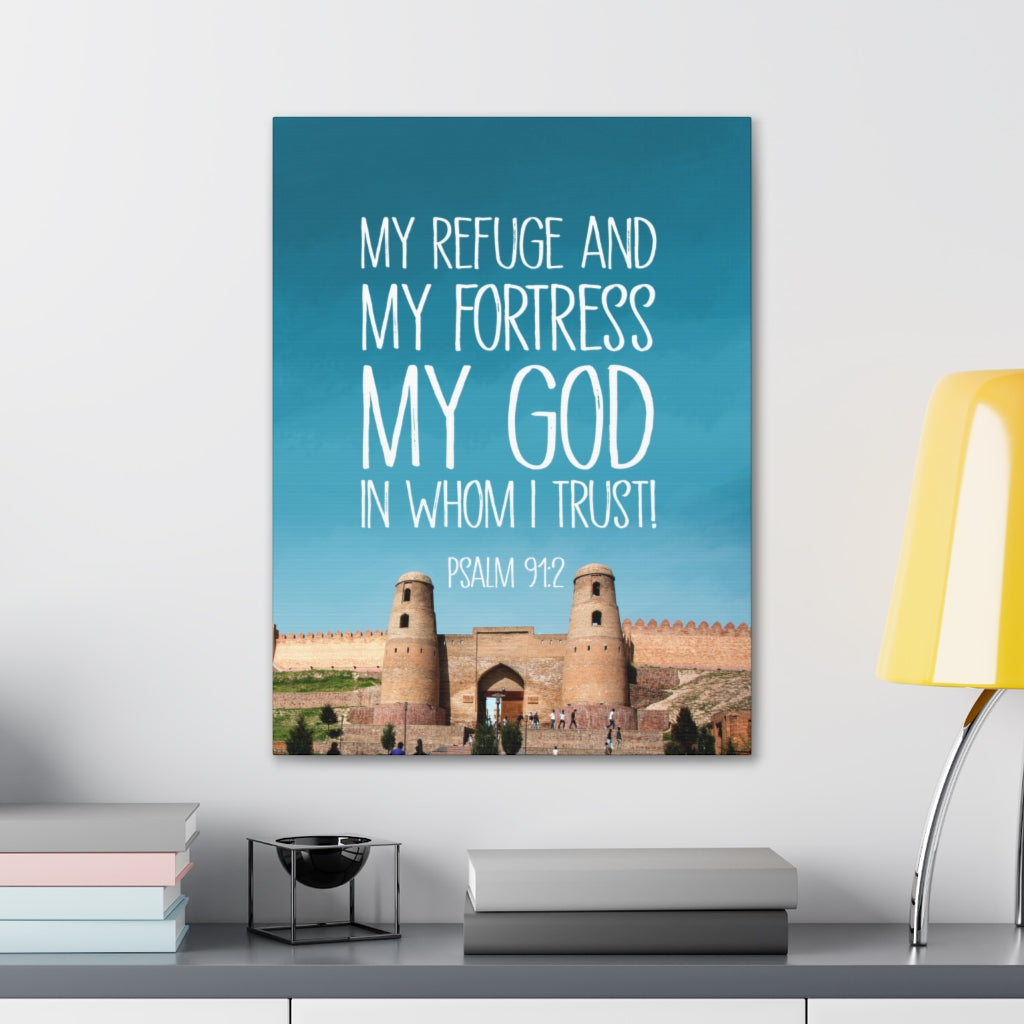 Scripture Walls In Whom I Trust Psalm 91:2 Bible Verse Canvas Christian Wall Art Ready to Hang Unframed-Express Your Love Gifts