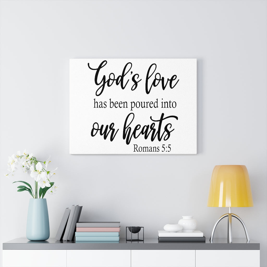 Scripture Walls Into Our Hearts Romans 5:5 Bible Verse Canvas Christian Wall Art Ready to Hang Unframed-Express Your Love Gifts
