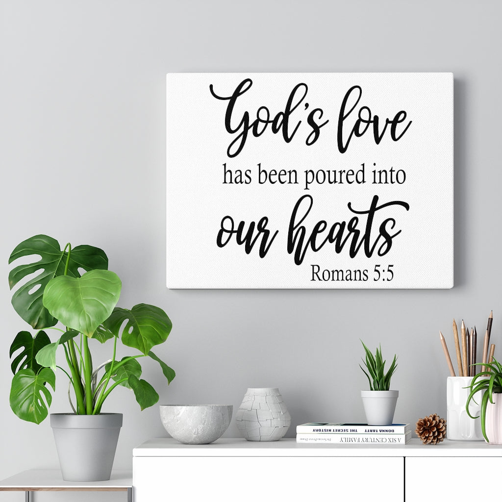 Scripture Walls Into Our Hearts Romans 5:5 Bible Verse Canvas Christian Wall Art Ready to Hang Unframed-Express Your Love Gifts