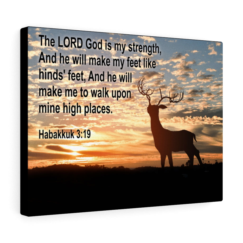 Scripture Walls Is My Strength Habakkuk 3:19 Bible Verse Canvas Christian Wall Art Ready to Hang Unframed-Express Your Love Gifts