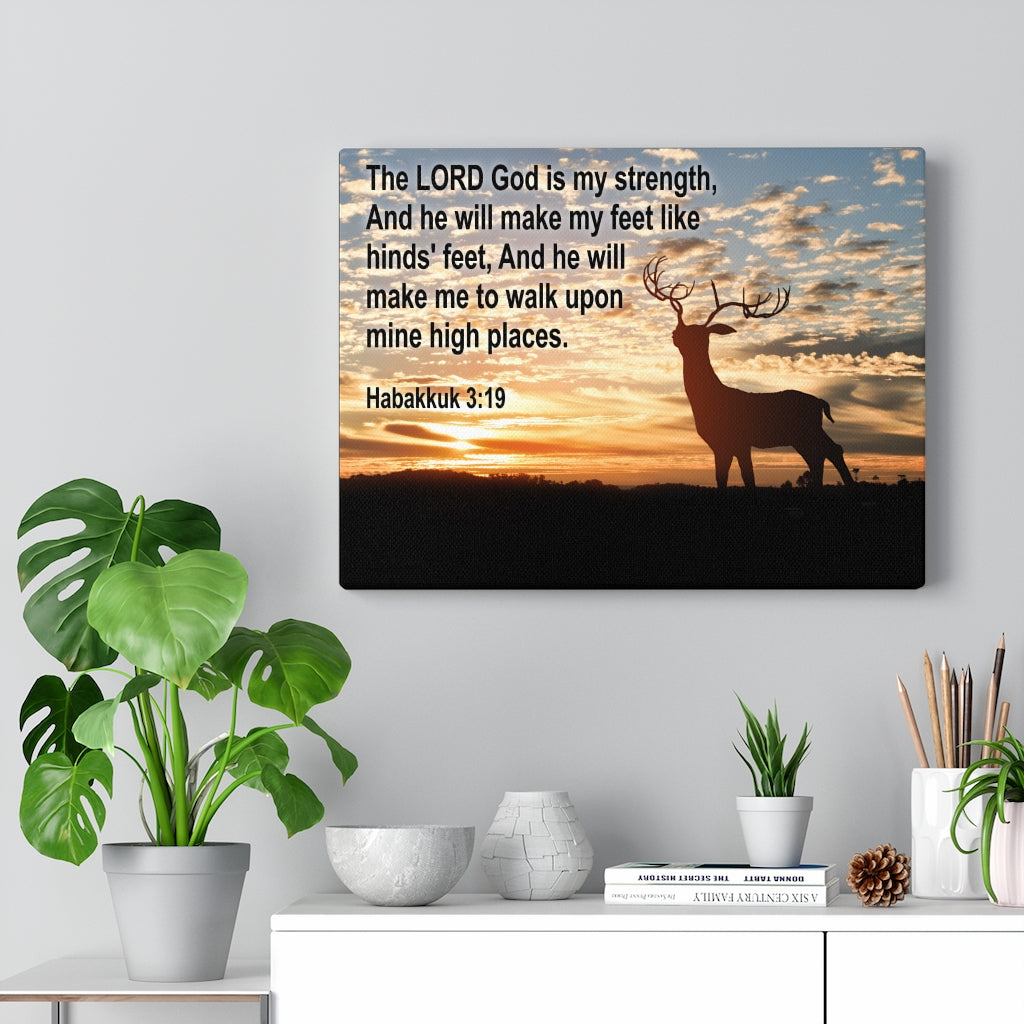 Scripture Walls Is My Strength Habakkuk 3:19 Bible Verse Canvas Christian Wall Art Ready to Hang Unframed-Express Your Love Gifts