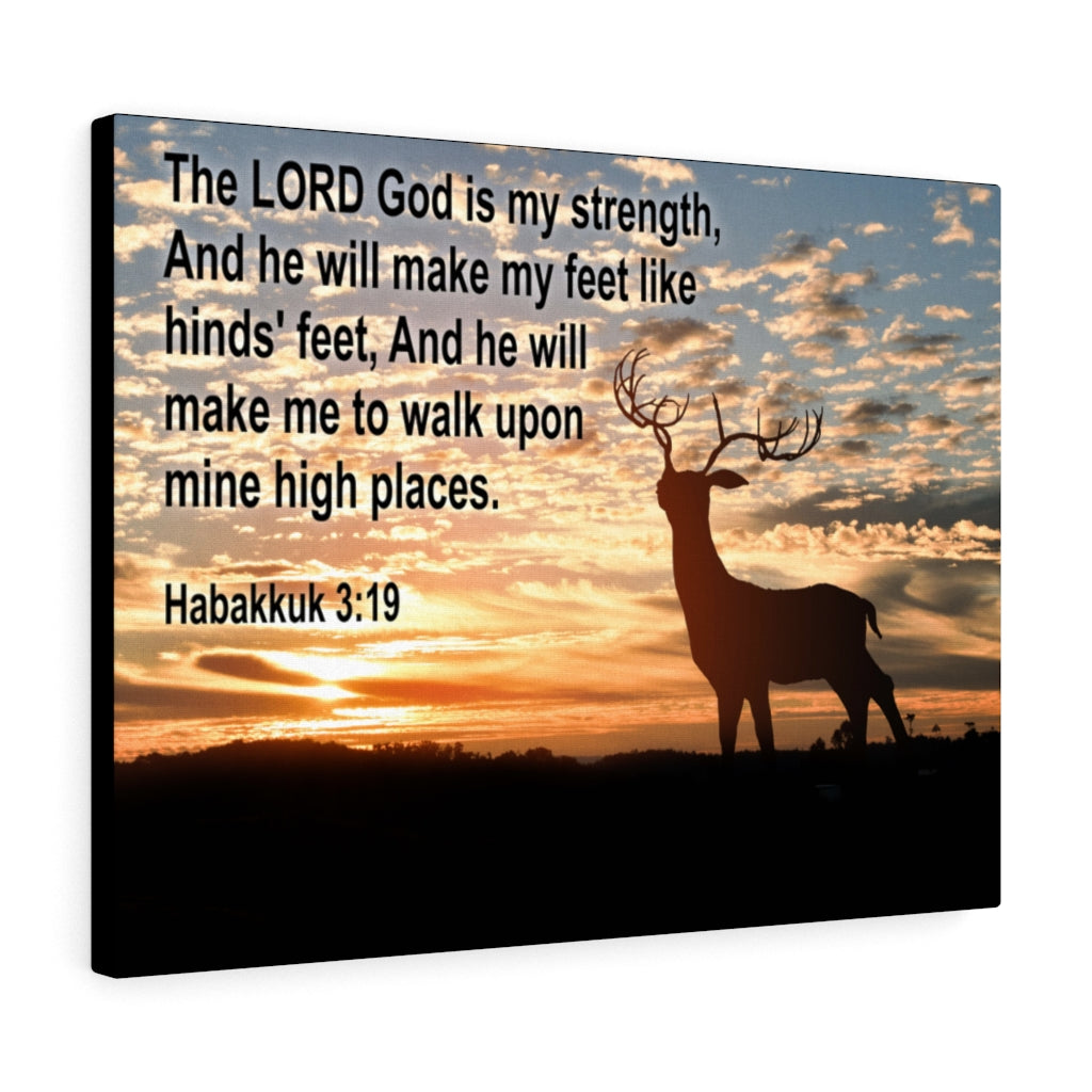 Scripture Walls Is My Strength Habakkuk 3:19 Bible Verse Canvas Christian Wall Art Ready to Hang Unframed-Express Your Love Gifts