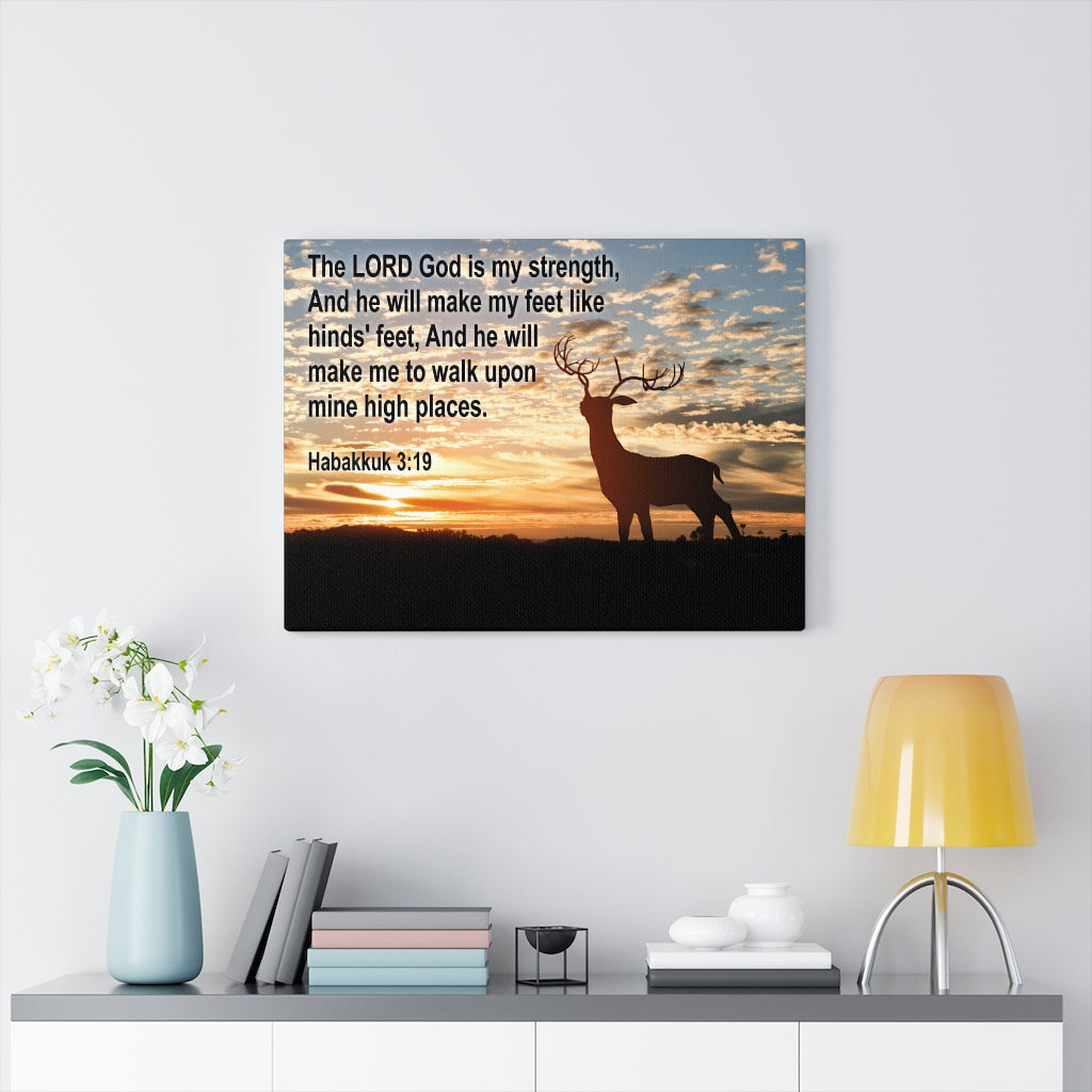 Scripture Walls Is My Strength Habakkuk 3:19 Bible Verse Canvas Christian Wall Art Ready to Hang Unframed-Express Your Love Gifts