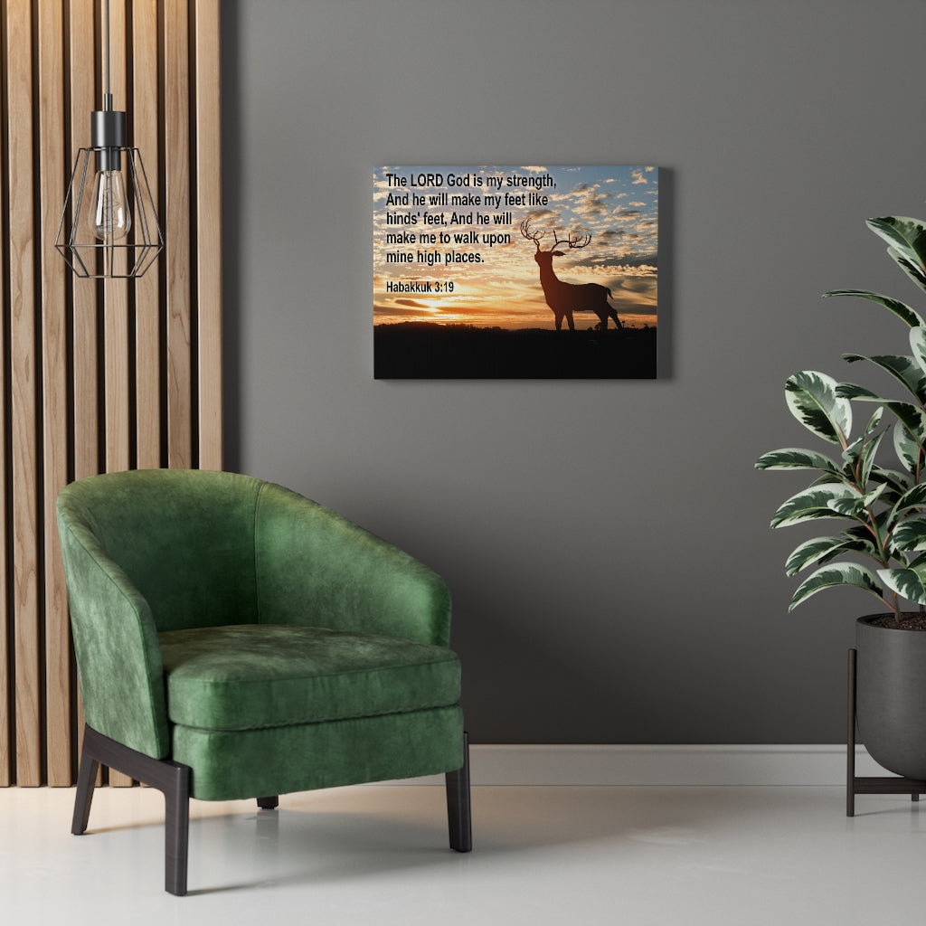 Scripture Walls Is My Strength Habakkuk 3:19 Bible Verse Canvas Christian Wall Art Ready to Hang Unframed-Express Your Love Gifts