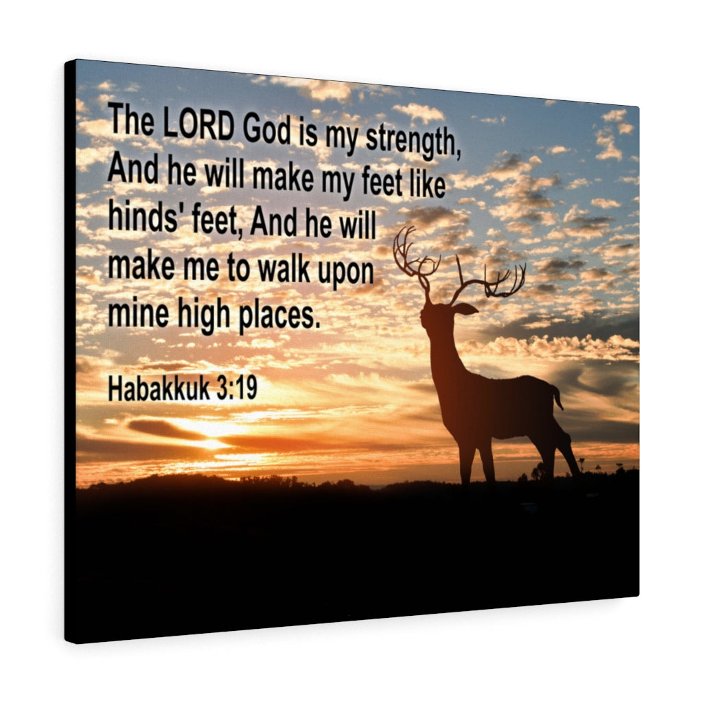 Scripture Walls Is My Strength Habakkuk 3:19 Bible Verse Canvas Christian Wall Art Ready to Hang Unframed-Express Your Love Gifts