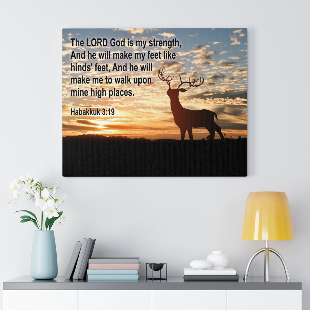 Scripture Walls Is My Strength Habakkuk 3:19 Bible Verse Canvas Christian Wall Art Ready to Hang Unframed-Express Your Love Gifts