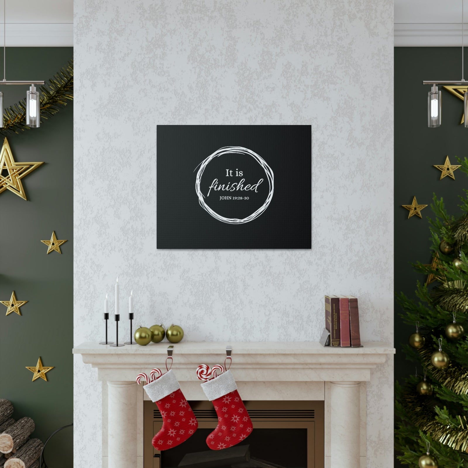 Scripture Walls It Is Finished 2 Timothy 4:7 Circle Black Christian Wall Art Bible Verse Print Ready to Hang Unframed-Express Your Love Gifts