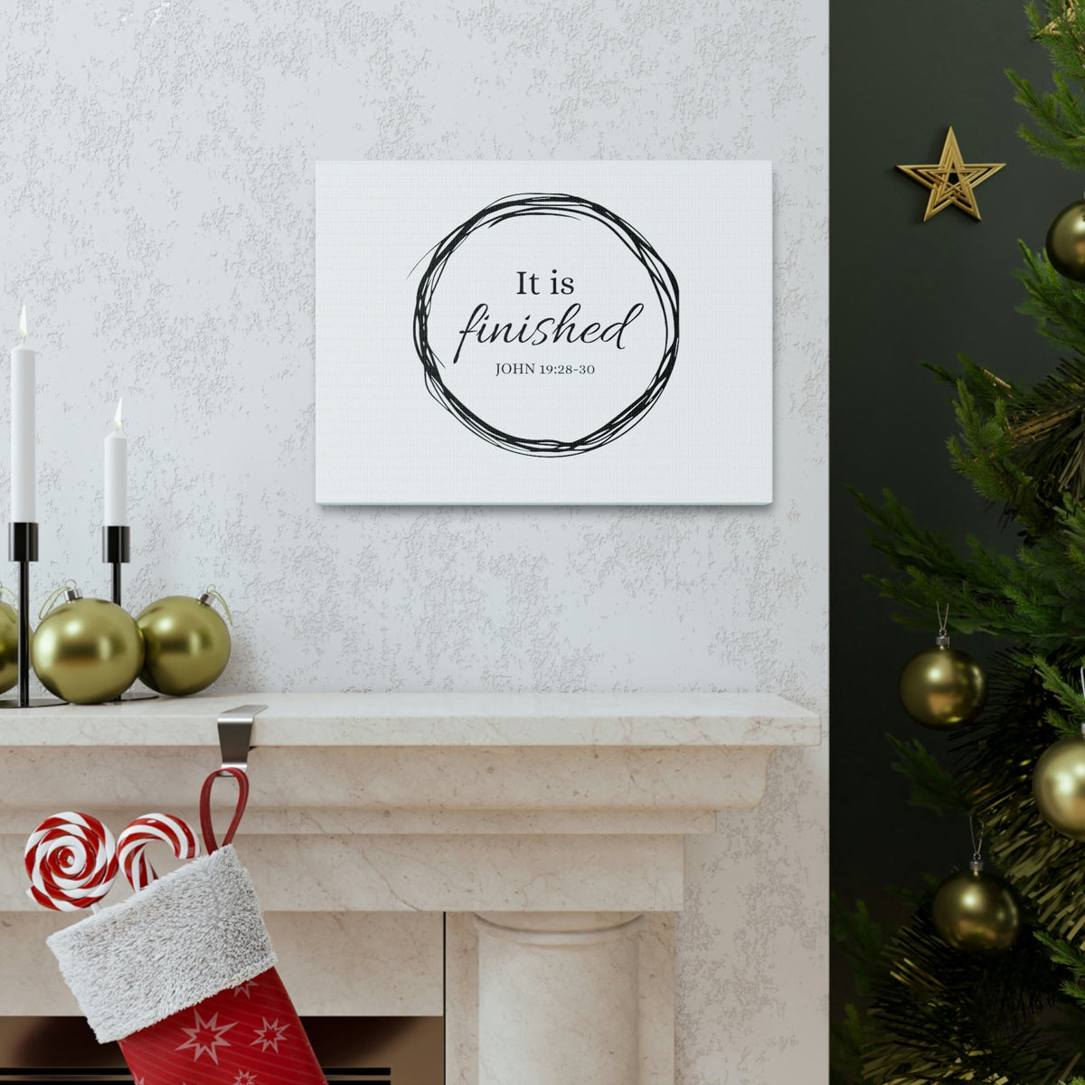 Scripture Walls It Is Finished 2 Timothy 4:7 Circle White Christian Wall Art Bible Verse Print Ready to Hang Unframed-Express Your Love Gifts