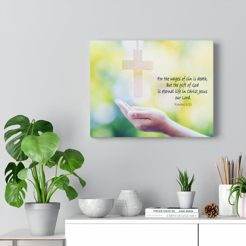 Scripture Walls Jesus Christ Our Lord Romans 6:23 Bible Verse Canvas Christian Wall Art Ready to Hang Unframed-Express Your Love Gifts