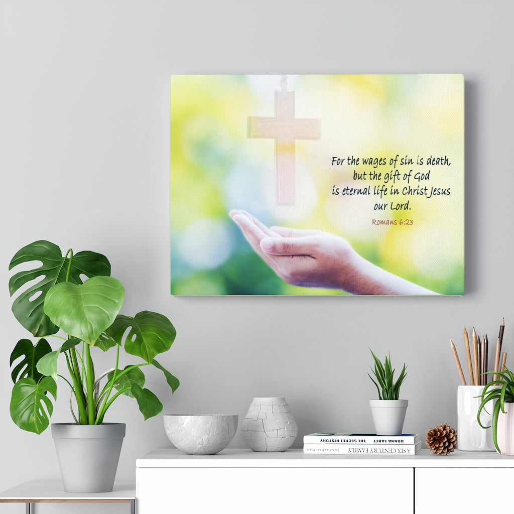 Scripture Walls Jesus Christ Our Lord Romans 6:23 Bible Verse Canvas Christian Wall Art Ready to Hang Unframed-Express Your Love Gifts