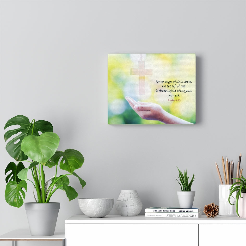 Scripture Walls Jesus Christ Our Lord Romans 6:23 Bible Verse Canvas Christian Wall Art Ready to Hang Unframed-Express Your Love Gifts