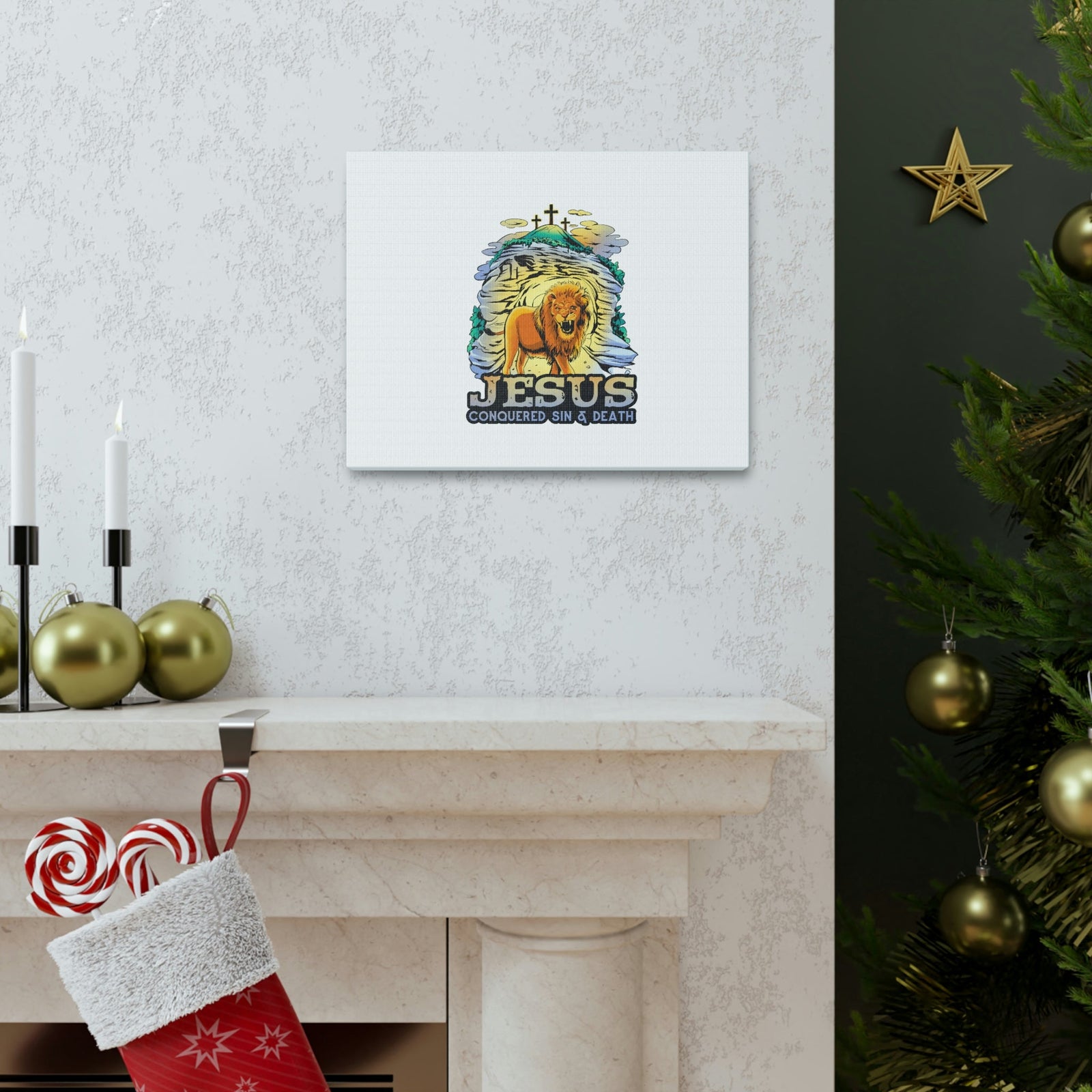 Scripture Walls Jesus Conquered Sin And Death 1 Corinthians 15:55-57 Christian Wall Art Bible Verse Print Ready to Hang Unframed-Express Your Love Gifts