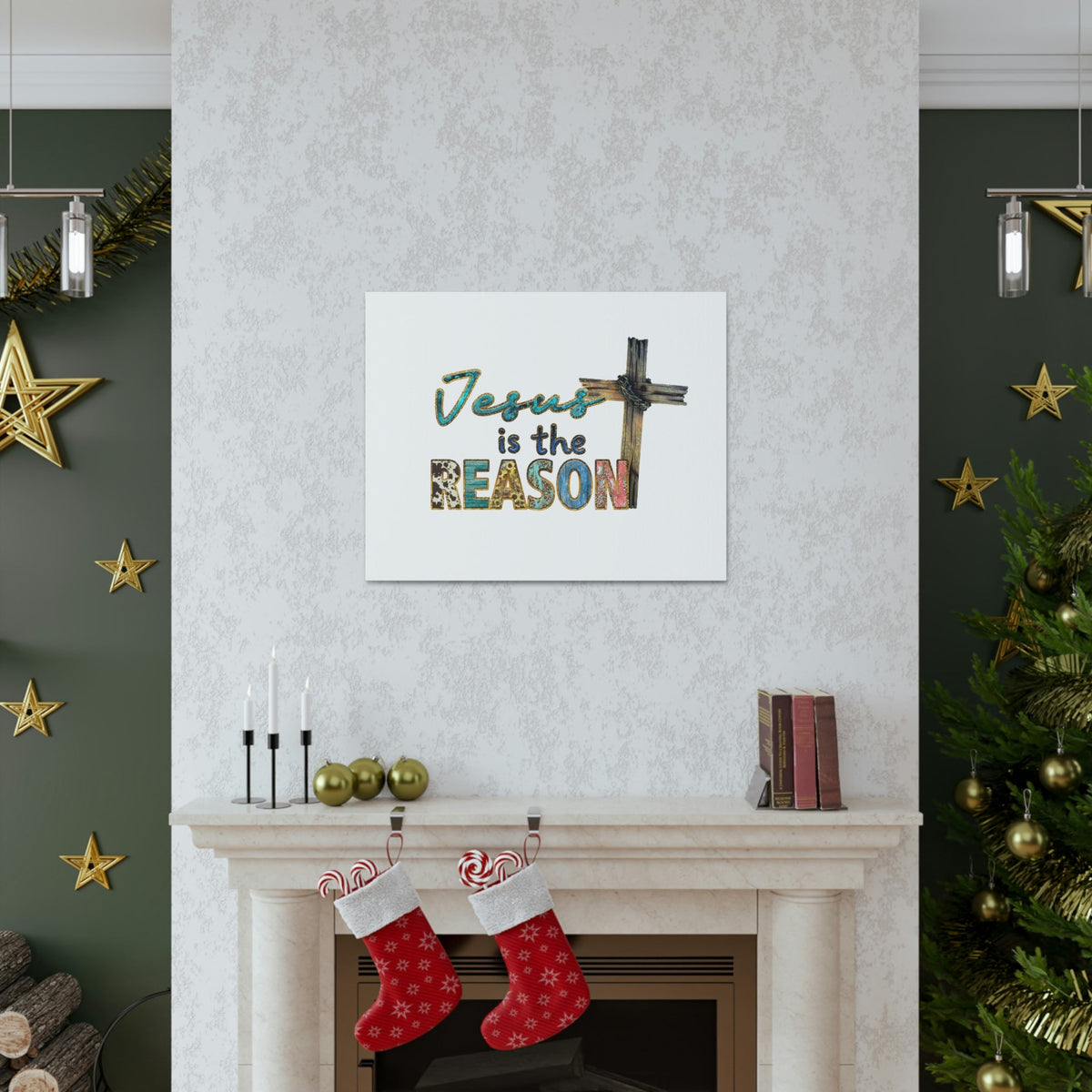 Scripture Walls Jesus Is The Reason Ephesians 2:8-9 Cross Christian Wall Art Bible Verse Print Ready to Hang Unframed-Express Your Love Gifts