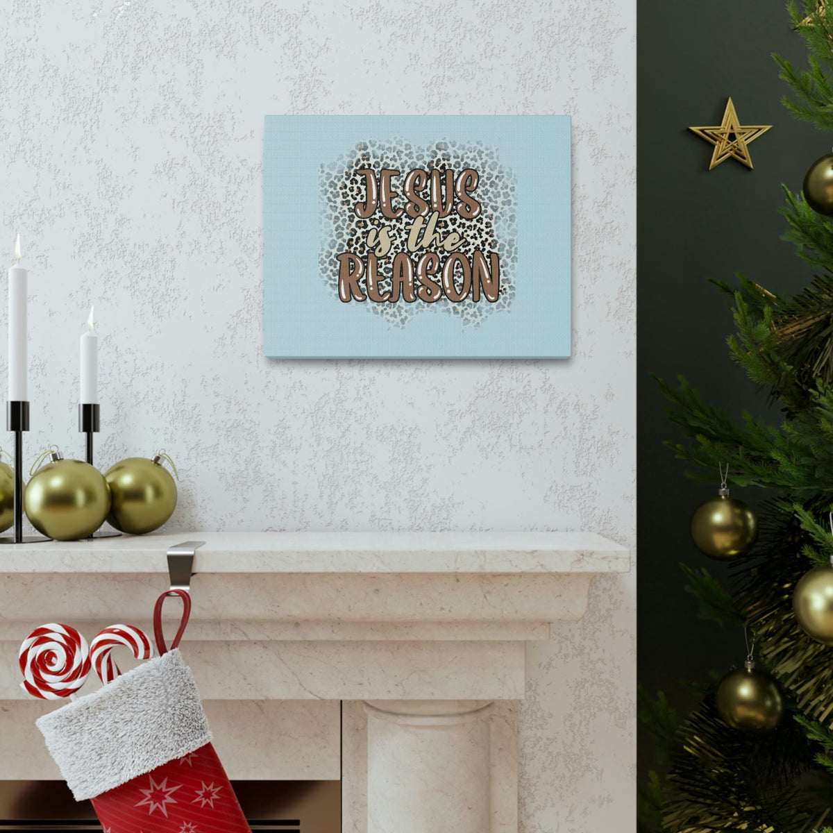 Scripture Walls Jesus Is The Reason Sky Blue Luke 2:11 Bible Verse Canvas Christian Wall Art Ready to Hang Unframed-Express Your Love Gifts