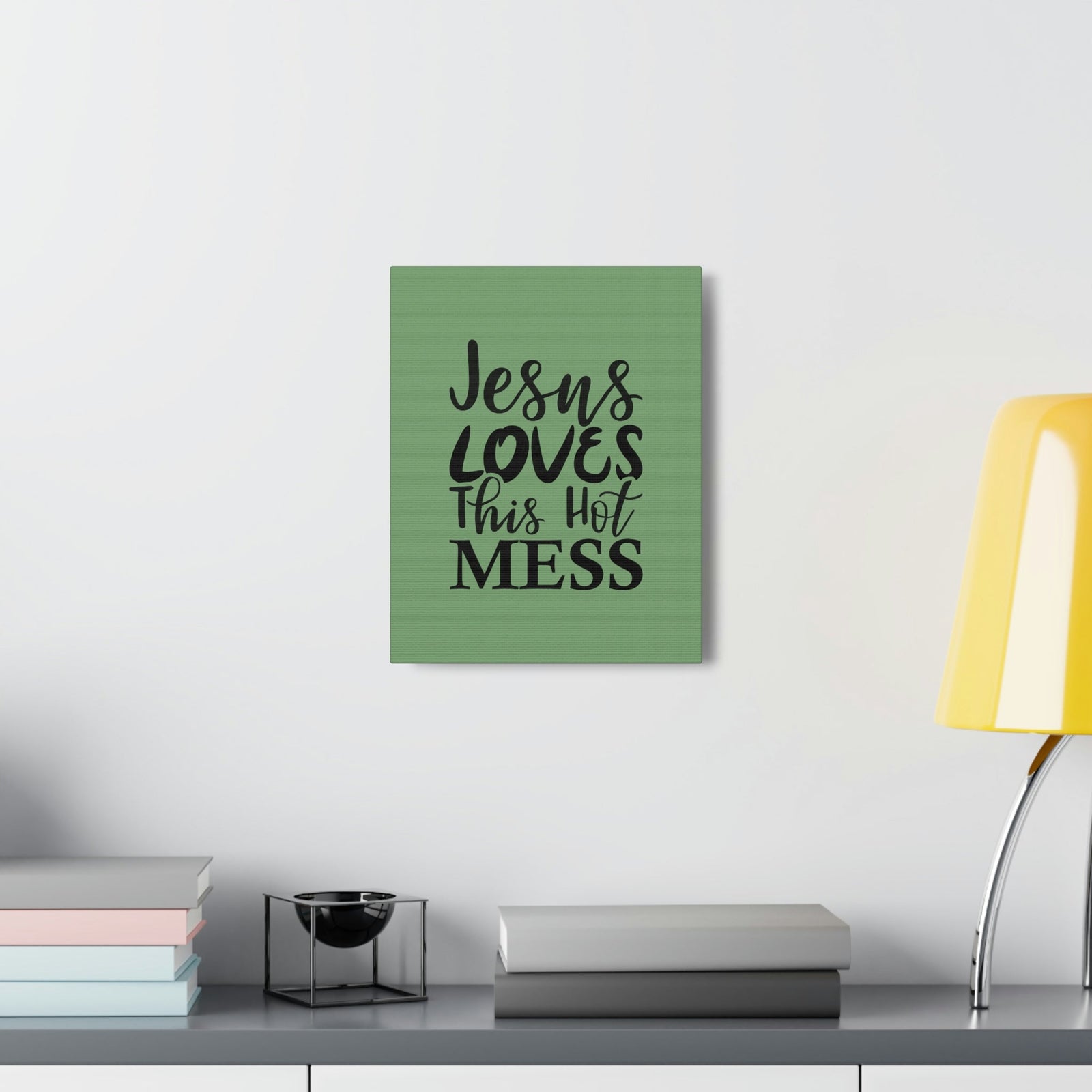 Scripture Walls Jesus Loves This Hot Mess John 14:21 Green Bible Verse Canvas Christian Wall Art Ready to Hang Unframed-Express Your Love Gifts