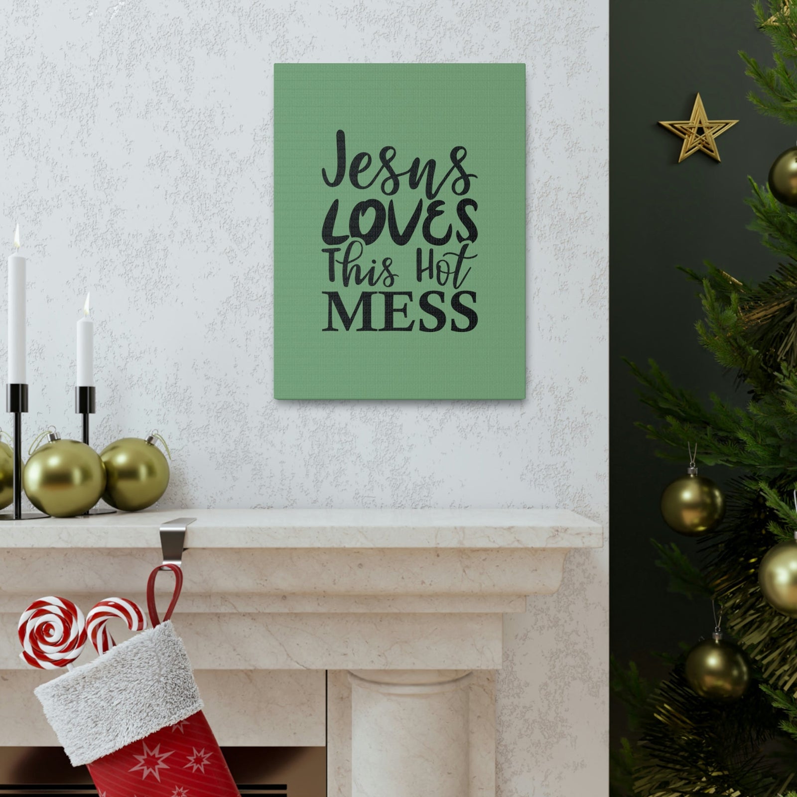 Scripture Walls Jesus Loves This Hot Mess John 14:21 Green Bible Verse Canvas Christian Wall Art Ready to Hang Unframed-Express Your Love Gifts