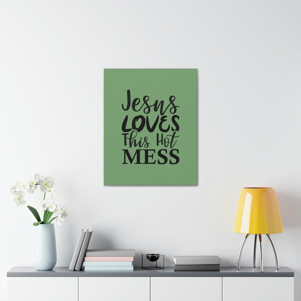 Scripture Walls Jesus Loves This Hot Mess John 14:21 Green Bible Verse Canvas Christian Wall Art Ready to Hang Unframed-Express Your Love Gifts