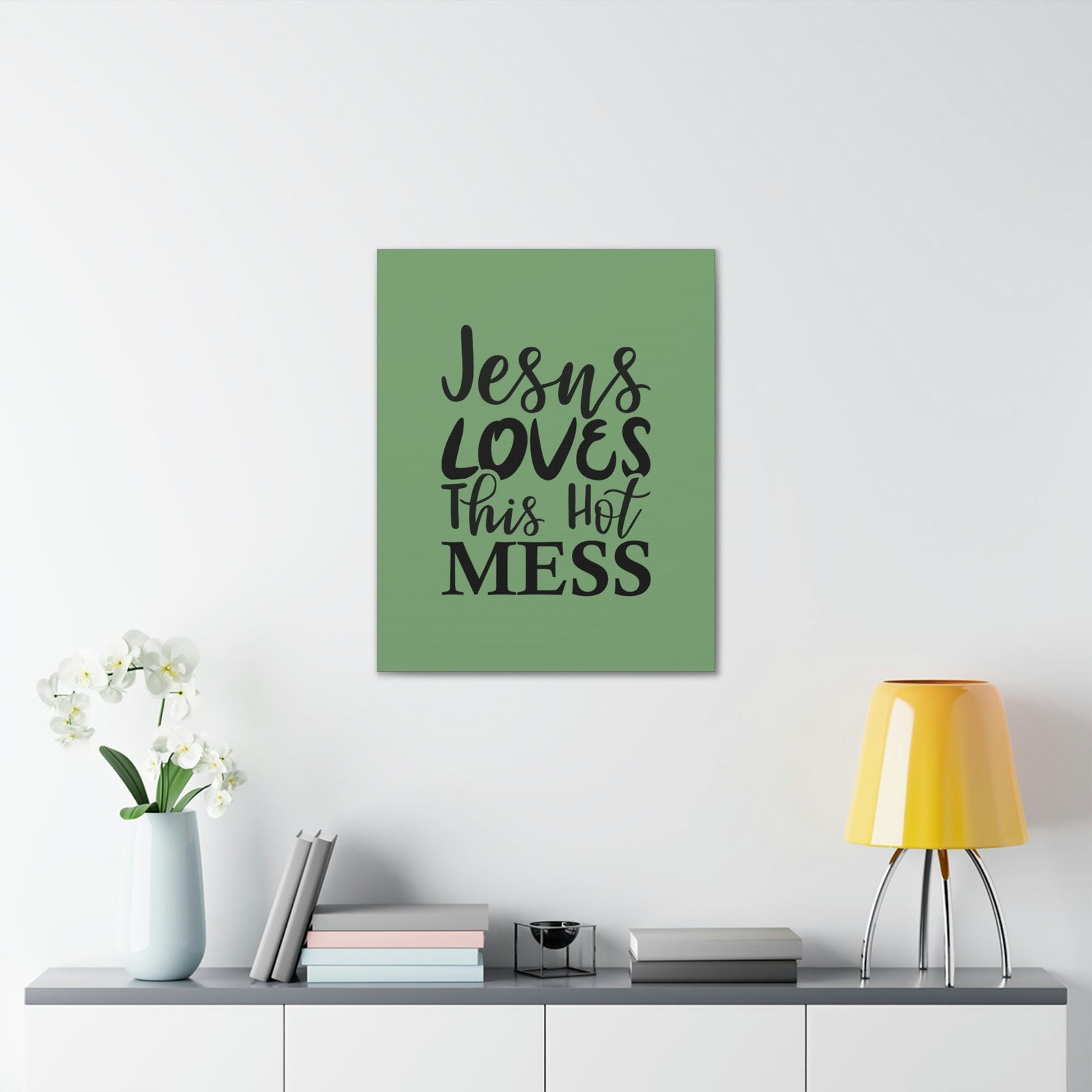 Scripture Walls Jesus Loves This Hot Mess John 14:21 Green Bible Verse Canvas Christian Wall Art Ready to Hang Unframed-Express Your Love Gifts