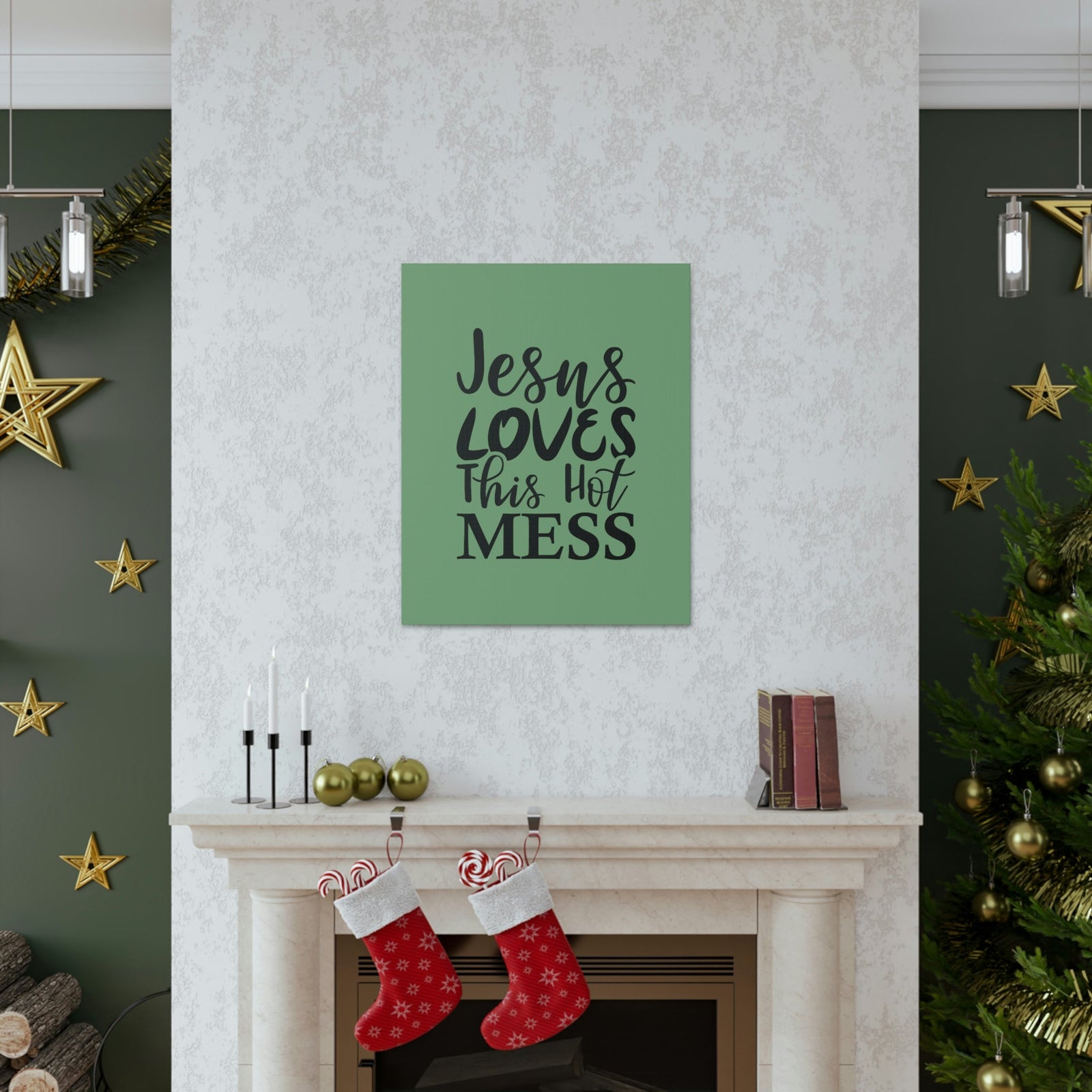 Scripture Walls Jesus Loves This Hot Mess John 14:21 Green Bible Verse Canvas Christian Wall Art Ready to Hang Unframed-Express Your Love Gifts