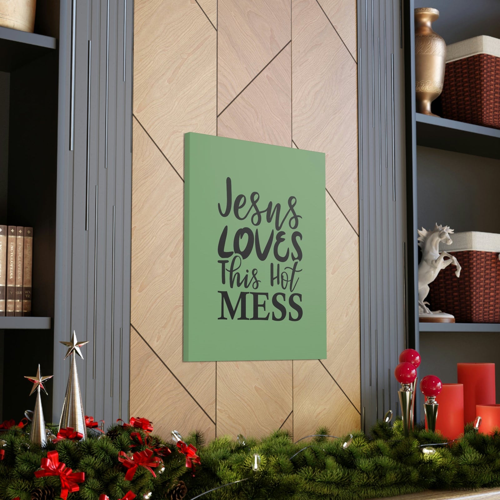 Scripture Walls Jesus Loves This Hot Mess John 14:21 Green Bible Verse Canvas Christian Wall Art Ready to Hang Unframed-Express Your Love Gifts