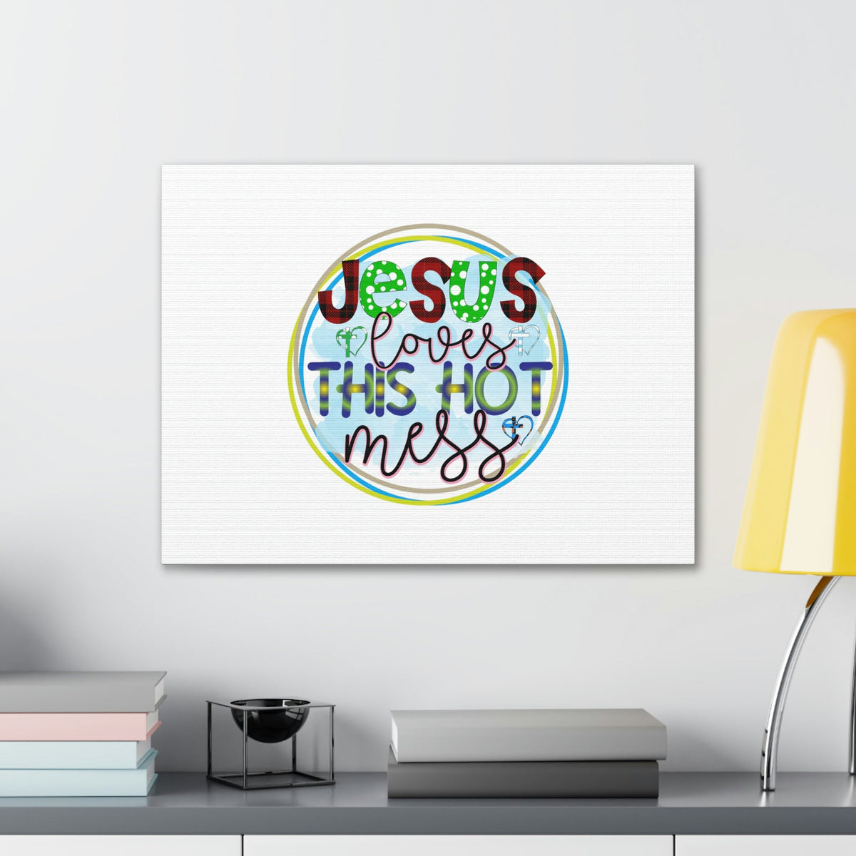 Scripture Walls Jesus Loves This Hot Mess Romans 5:8 Christian Wall Art Bible Verse Print Ready to Hang Unframed-Express Your Love Gifts