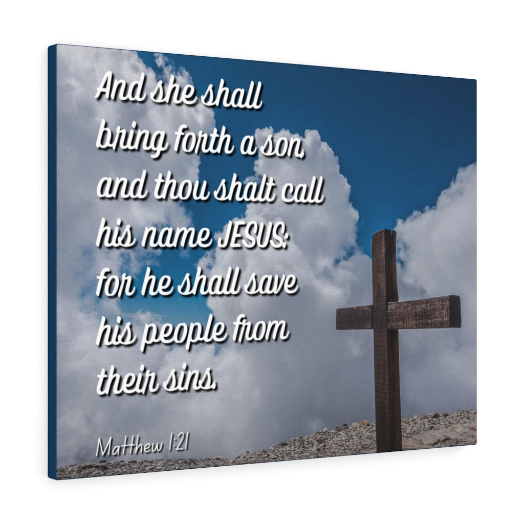 Scripture Walls Jesus Save His People Matthew 1:21 Bible Verse Canvas Christian Wall Art Ready to Hang Unframed-Express Your Love Gifts