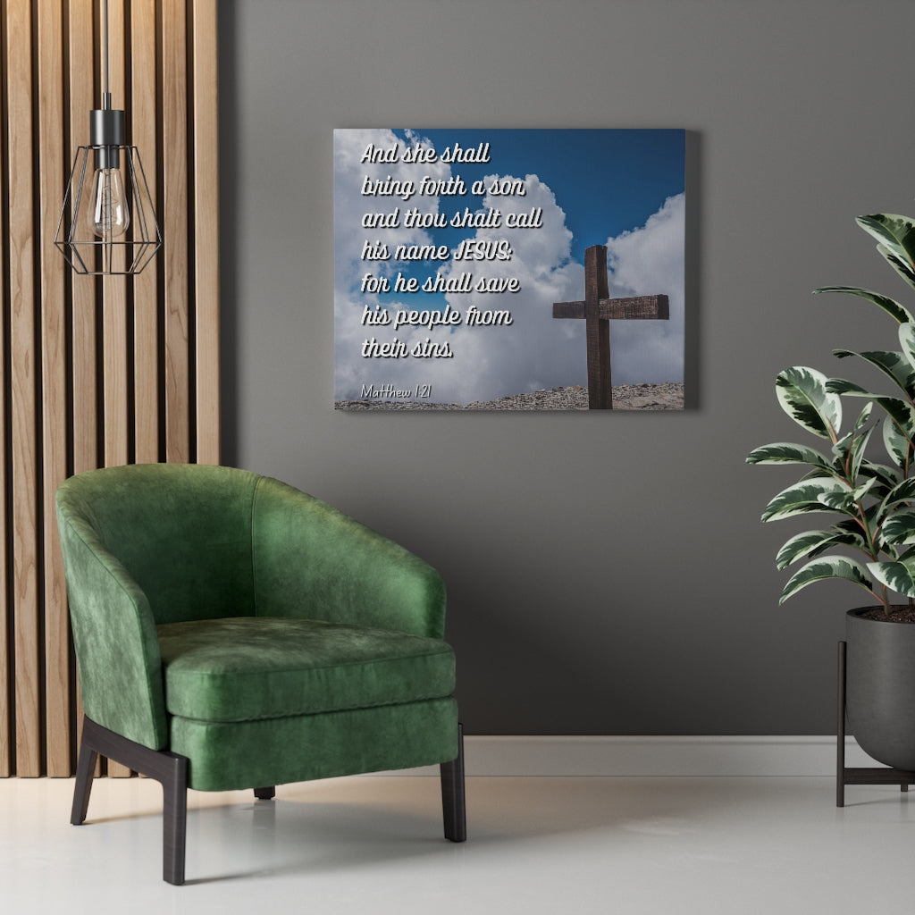 Scripture Walls Jesus Save His People Matthew 1:21 Bible Verse Canvas Christian Wall Art Ready to Hang Unframed-Express Your Love Gifts