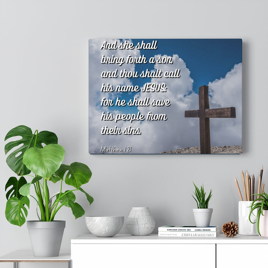 Scripture Walls Jesus Save His People Matthew 1:21 Bible Verse Canvas Christian Wall Art Ready to Hang Unframed-Express Your Love Gifts