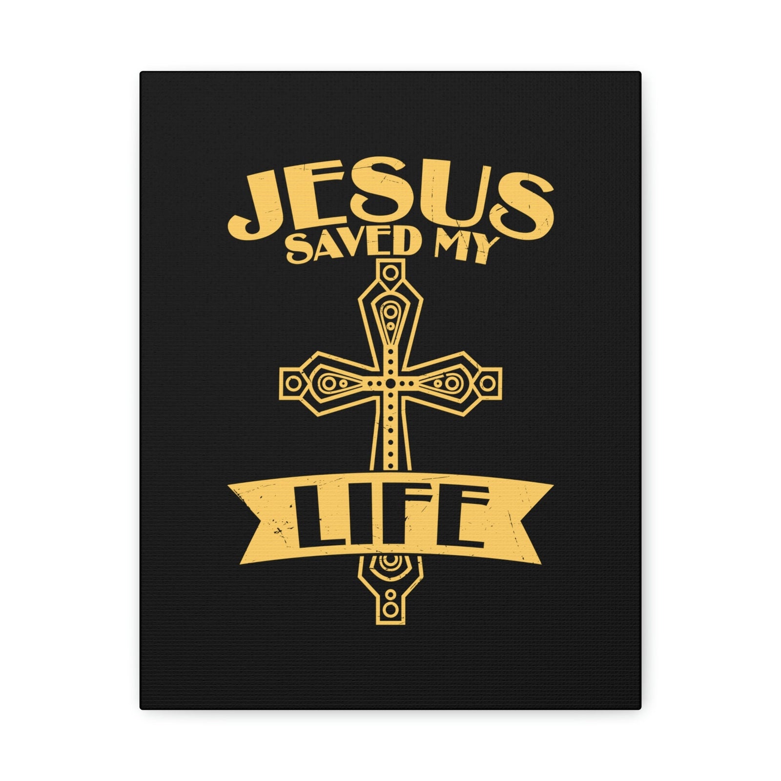 Scripture Walls Jesus Saved My Life Acts 16:31 Golden Cross Christian Wall Art Bible Verse Print Ready to Hang Unframed-Express Your Love Gifts
