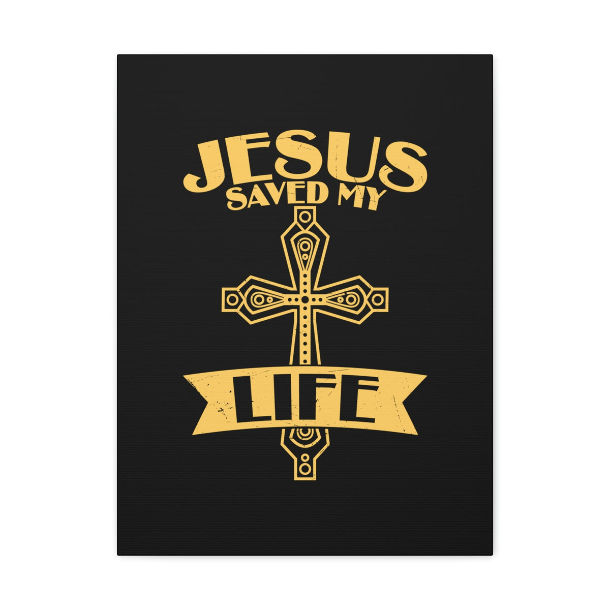 Scripture Walls Jesus Saved My Life Acts 16:31 Golden Cross Christian Wall Art Bible Verse Print Ready to Hang Unframed-Express Your Love Gifts