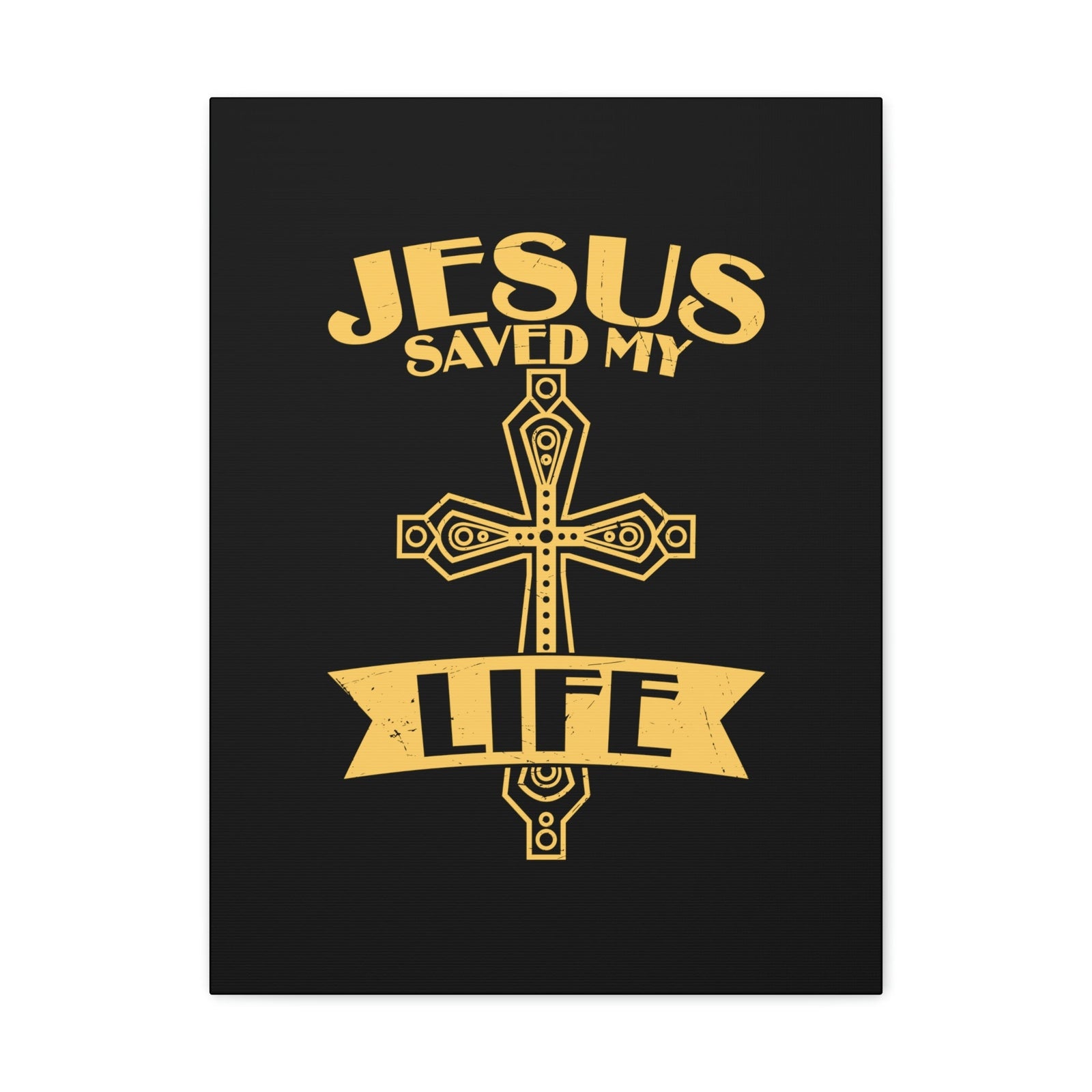 Scripture Walls Jesus Saved My Life Acts 16:31 Golden Cross Christian Wall Art Bible Verse Print Ready to Hang Unframed-Express Your Love Gifts