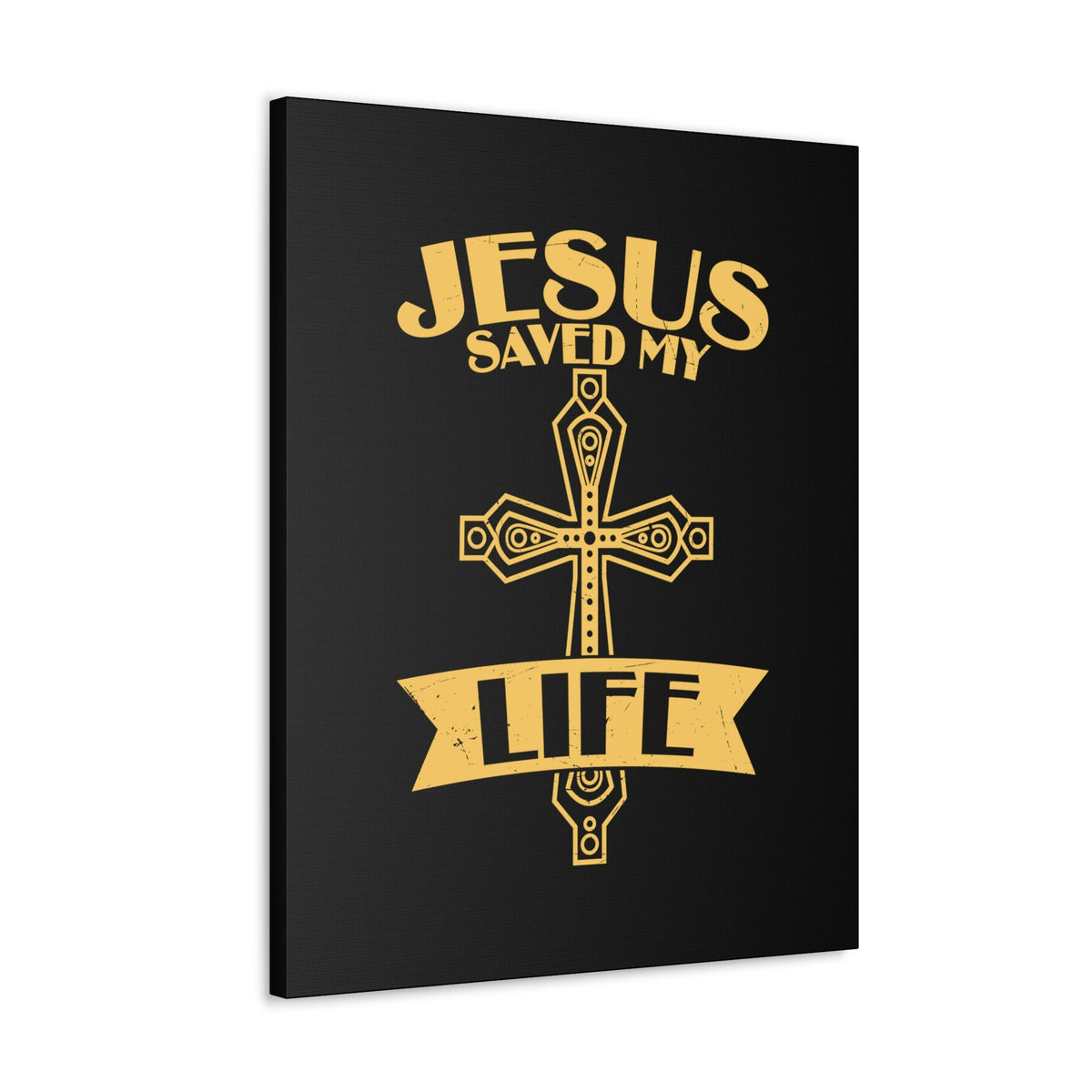 Scripture Walls Jesus Saved My Life Acts 16:31 Golden Cross Christian Wall Art Bible Verse Print Ready to Hang Unframed-Express Your Love Gifts