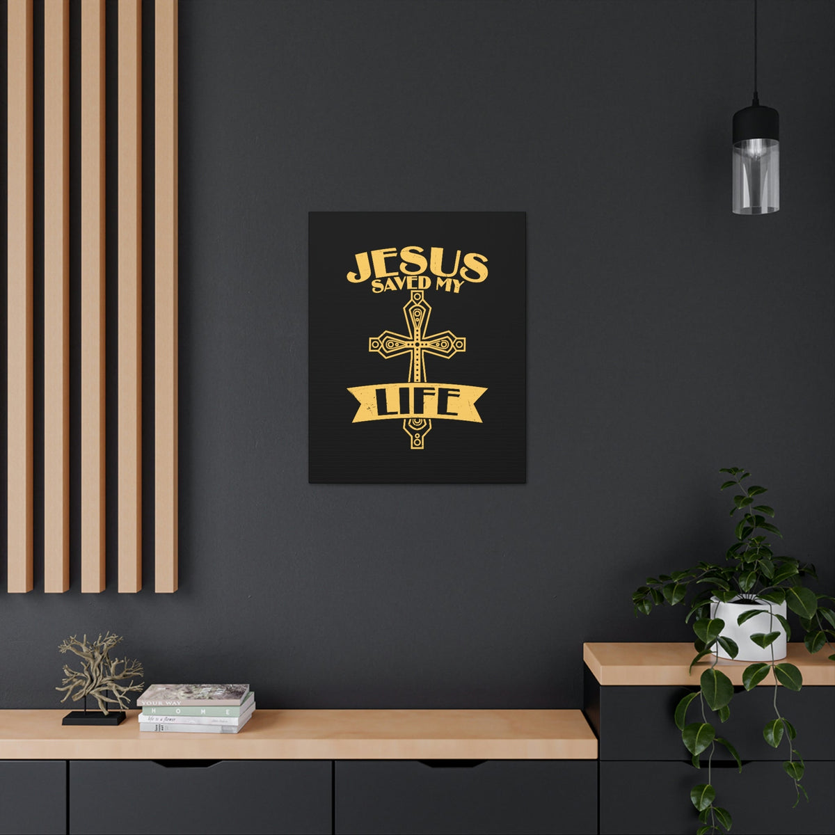 Scripture Walls Jesus Saved My Life Acts 16:31 Golden Cross Christian Wall Art Bible Verse Print Ready to Hang Unframed-Express Your Love Gifts