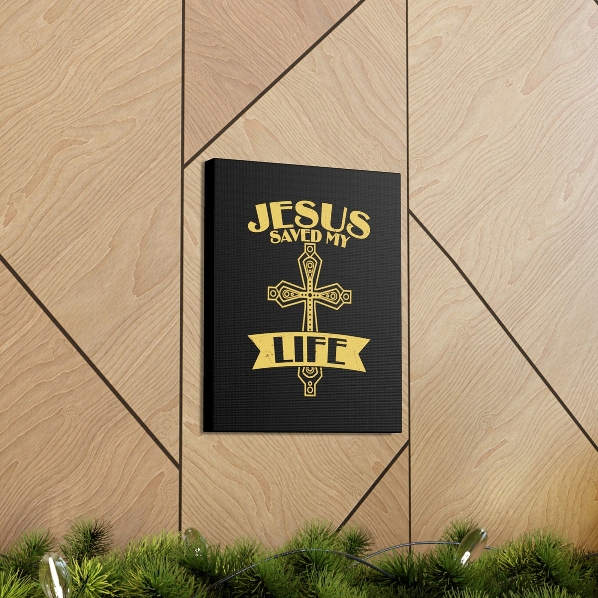 Scripture Walls Jesus Saved My Life Acts 16:31 Golden Cross Christian Wall Art Bible Verse Print Ready to Hang Unframed-Express Your Love Gifts