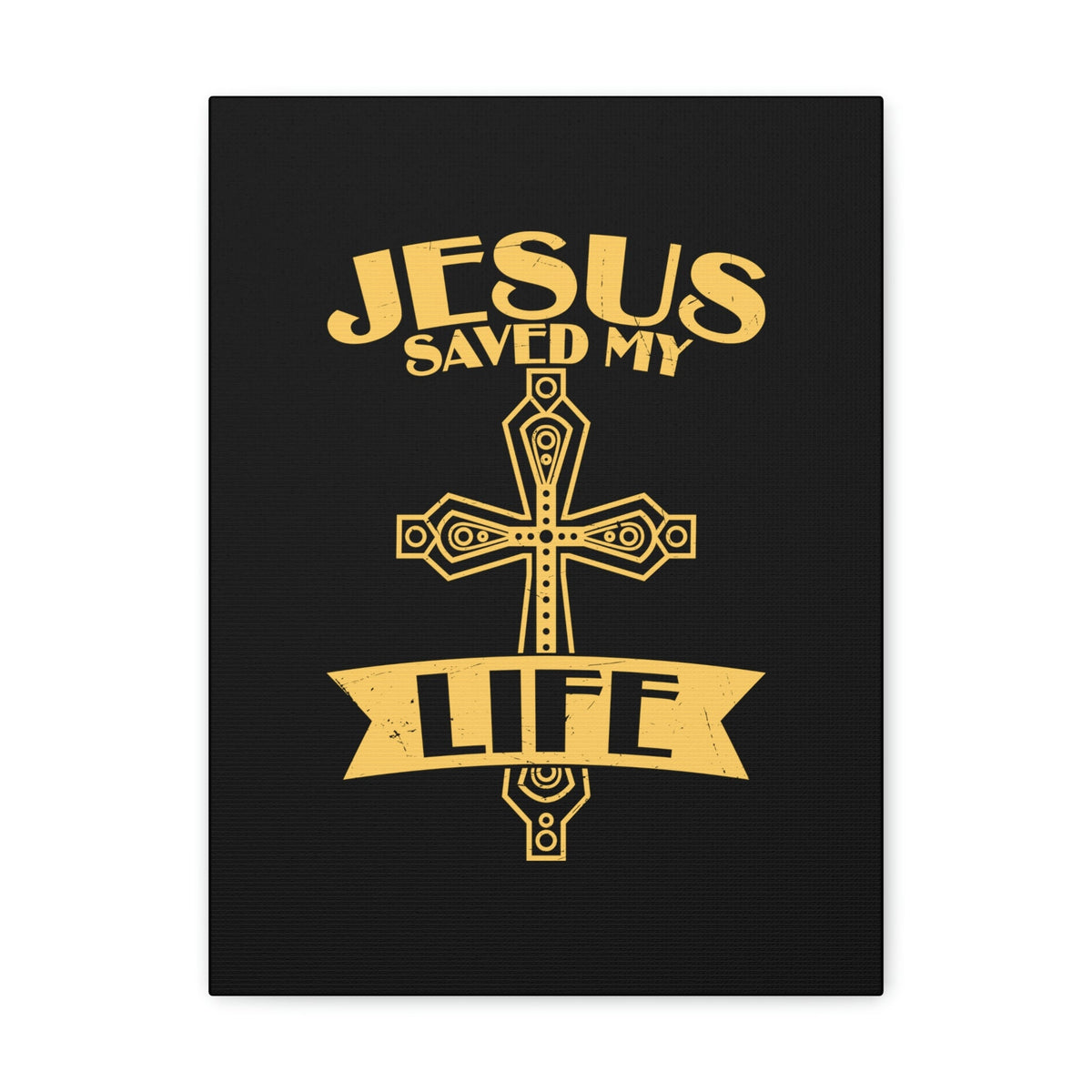 Scripture Walls Jesus Saved My Life Acts 16:31 Golden Cross Christian Wall Art Bible Verse Print Ready to Hang Unframed-Express Your Love Gifts