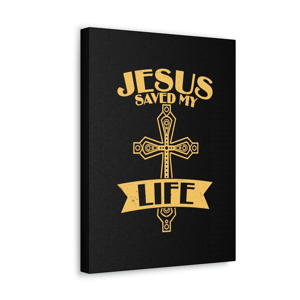 Scripture Walls Jesus Saved My Life Acts 16:31 Golden Cross Christian Wall Art Bible Verse Print Ready to Hang Unframed-Express Your Love Gifts